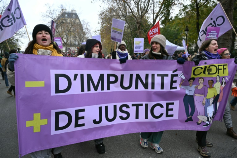 Mobilisation contre les violences faites aux femmes, à Paris, le 22 novembre 2025 ( AFP / Bertrand GUAY )