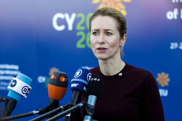 Photo diffusée par le Bureau de presse et d'information du gouvernement chypriote (PIO) montrant la cheffe de la diplomatie européenne, Kaja Kallas, s'adressant à la presse lors d'une réunion informelle des ministres des Affaires étrangères, à Limassol, le 28 mai 2026 sur l'île de Chypre ( PIO / Kyriakos HADJIELIA )
