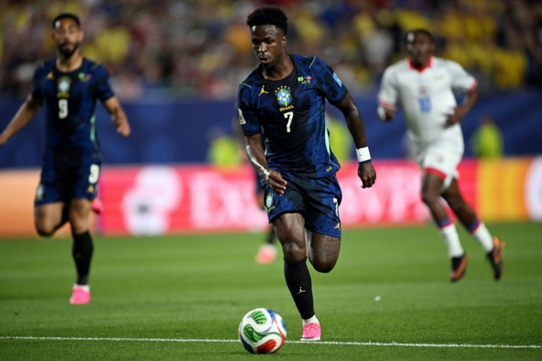 L'attaquant brésilien Vinicius Junior lors du match de du groupe C de la Coupe du monde 2026, opposant le Brésil à Haïti, à Philadelphie, le 19 juin 2026 ( AFP / Mauro PIMENTEL )