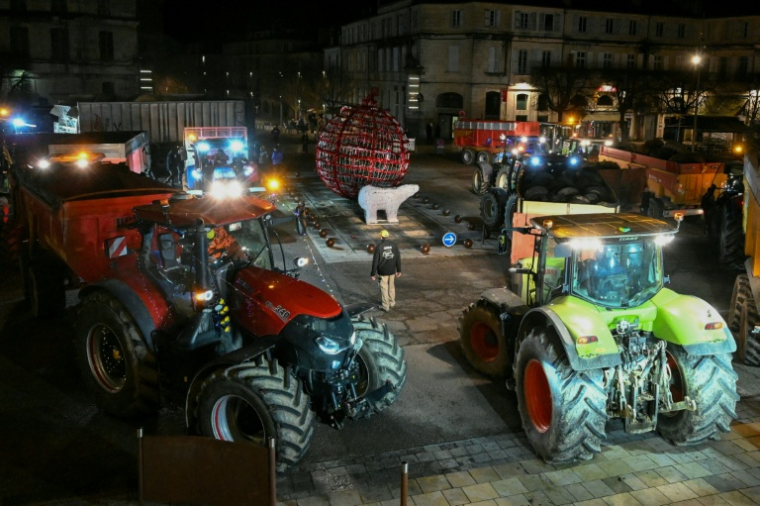 Manifestation d'agriculteurs pour protester contre la gestion gouvernementale de la dermatose bovine à Auch le 27 décembre 2025 ( AFP / Matthieu RONDEL )