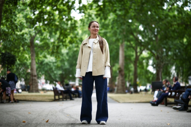 Iryna Terekh, directrice générale de Fire Point, entreprise de drones et de missiles ukrainienne, à Londres, le 22 juillet 2026 ( AFP / HENRY NICHOLLS )