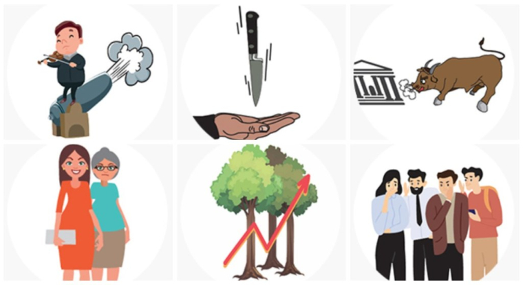 Sept adages boursiers illustrés. (© DR)