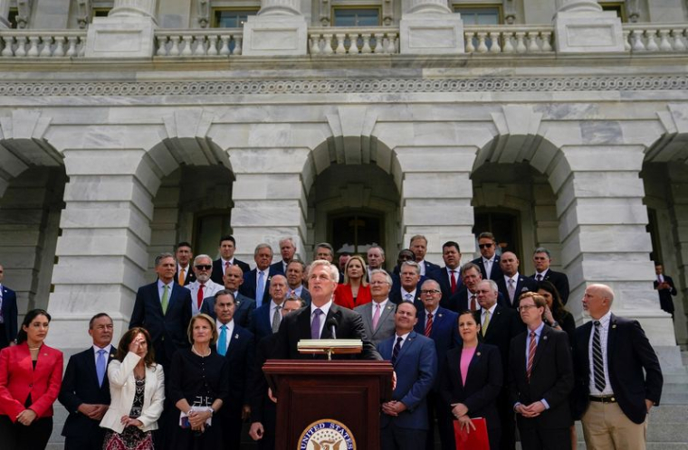 Kevin McCarthy, président de la Chambre des représentants des États-Unis, lors d'un point de presse