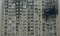 Un immeuble d'habitation endommagé après une attaque de drones ukrainiens à Kotelniki, dans la région de Moscou, le 20 septembre 2026  ( AFP / - )