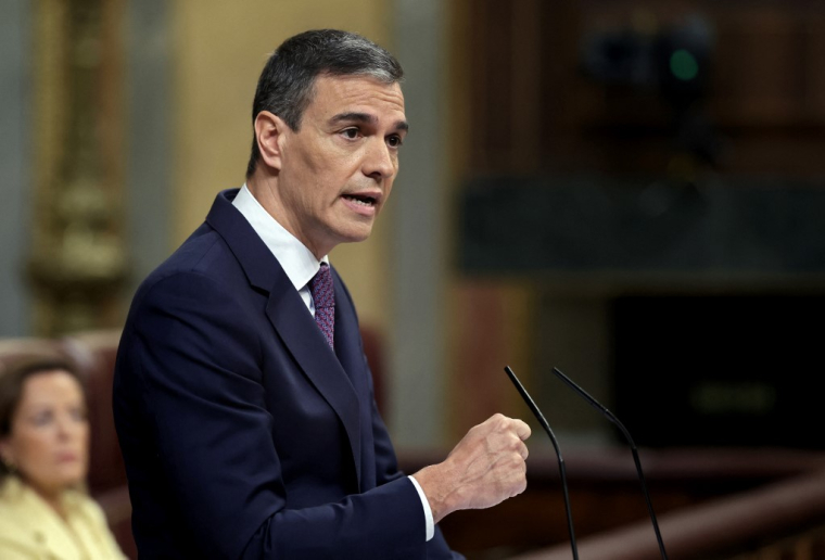 Le Premier ministres espagnol Pedro Sanchez, le 22 mai 2024, à Madrid ( AFP / THOMAS COEX )
