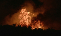 Un feu de forêt à Pouzols-Minervois, le 1er juillet 2026 dans l'Aude ( AFP / Idriss Bigou-Gilles )
