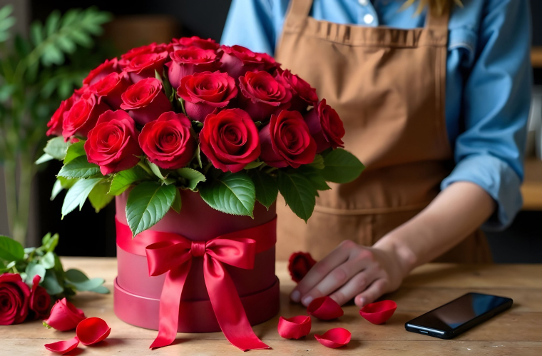 La fête des amoureux est aussi le jour où votre fleuriste réalise près de 15% de son chiffre d'affaire annuel. (crédit : Adobe Stock / photo générée par IA)