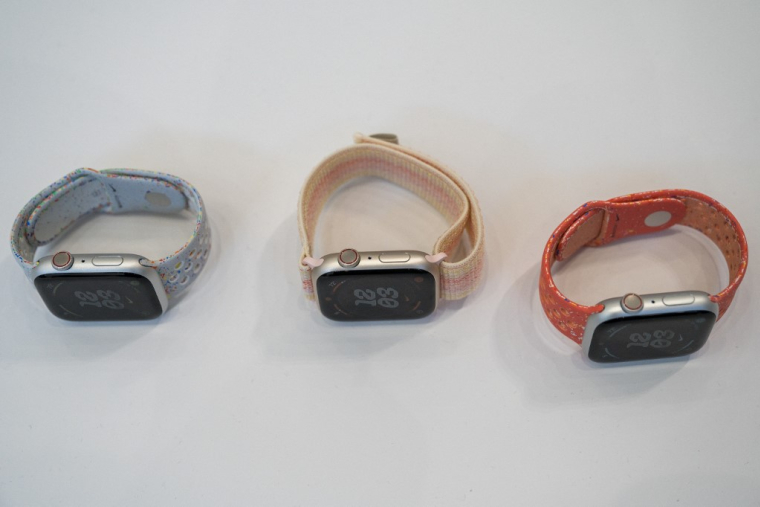 Des Apple Watch Series 9 présentées à l'Apple Park de Cupertino, en Californie, le 12 septembre 2023. ( AFP / NIC COURY )