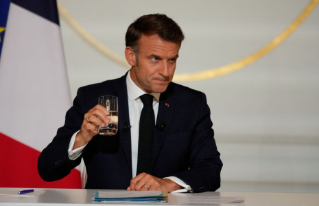 French President Emmanuel Macron holds a press conference, at the Elysee Palace, in Paris