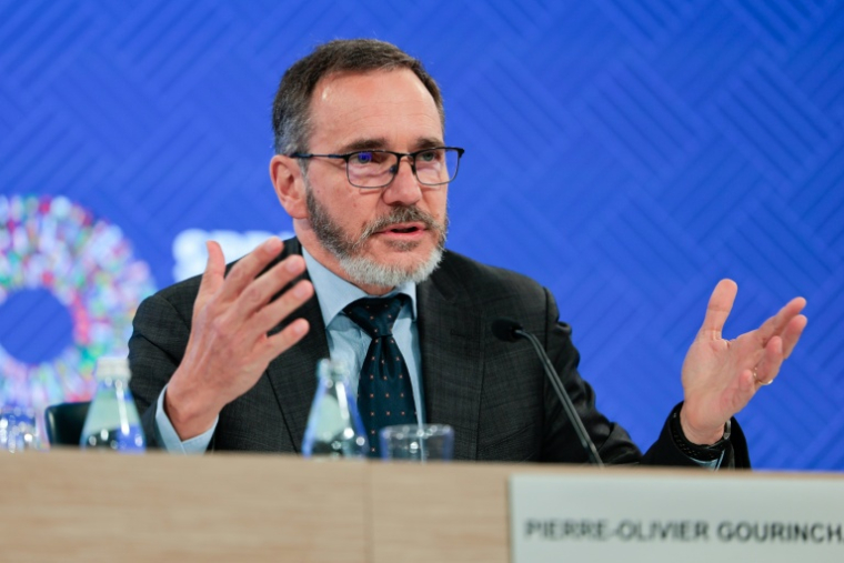 Pierre-Olivier Gourinchas, le chef-économiste du FMI, lors de la présentation du rapport économique, Washington, 14 avril 2026 ( AFP / Kent Nishimura )
