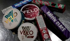 Des boîtes de cigarettes électroniques jetables "puffs" et des sachets de nicotine dans une boutique à Paris, le 19 décembre 2024 ( AFP / STEPHANE DE SAKUTIN )