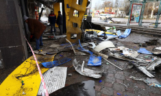 Une gare routière endommagée après un bombardement à Kherson