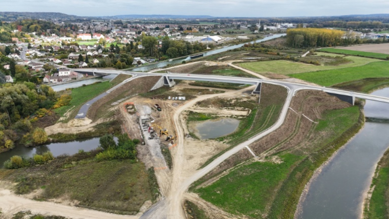 Vue d'une partie du chantier du canal Seine-Nord Euope, à Montmacq dans l'Oise, le 14 octobre 2025 ( AFP / Pierre BEAUVILLAIN )