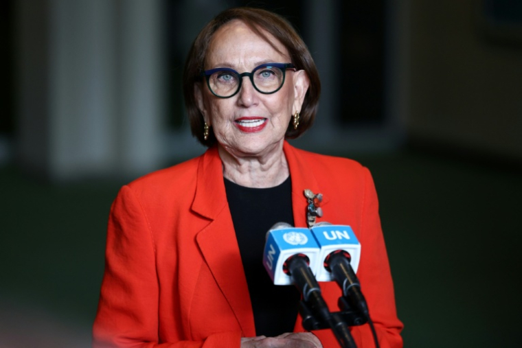 L'économiste et ancienne vice-présidente du Costa Rica, Rebeca Grynspan, s'adresse à la presse au siège des Nations unies, le 22 avril 2026, à New York ( AFP / CHARLY TRIBALLEAU )