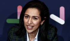 La Haute-commissaire à l'Enfance, Sarah El Haïry, le 23 novembre 2025 à Paris  ( AFP / Thibaud MORITZ )