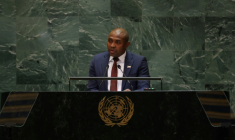 Le ministre comorien des Affaires étrangères, Mohamed Mbae, s'exprime aux Nations unies, à New York, le 26 septembre 2024 ( AFP / Charly TRIBALLEAU )