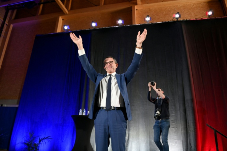 Le ministre de l'Intérieur Bruno Retailleau lors d'un meeting à Nimes, le 16 mai 2025 ( AFP / Sylvain THOMAS )