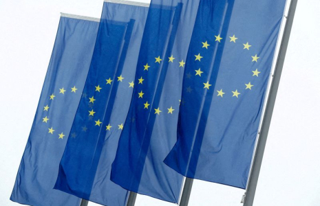 Des drapeaux de l'UE devant la BCE