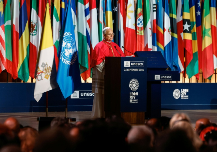 Le pape Léon XIV à l'Unesco à Paris le 25 septembre 2026 ( POOL / Remo Casilli )