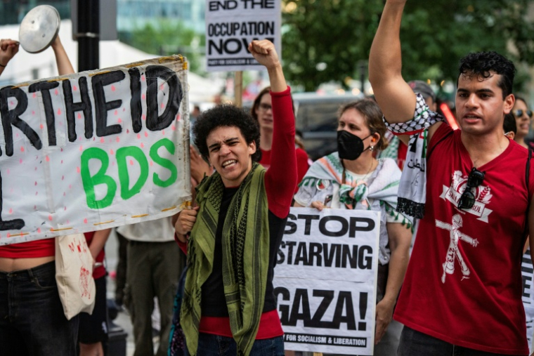 Manifestants propalestiniens à Boston, aux Etats-Unis, le 25 juillet 2025 ( AFP / Joseph Prezioso )