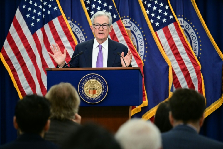 Le président de la Fed Jerome Powell, lors de la conférence de presse ayant suivi la réunion de l'institution, le 29 octobre 2025 à Washington ( AFP / Jim WATSON )