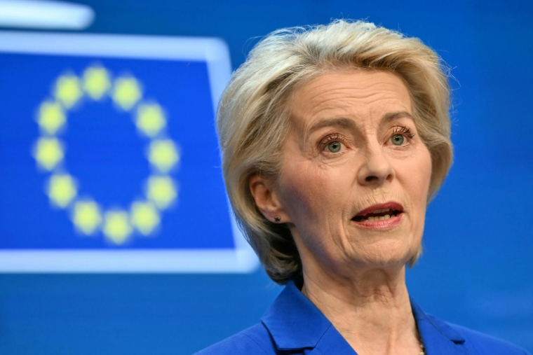 La présidente de la Commission européenne Ursula von der Leyen, le 16 octobre 2026 à Bruxelles ( AFP / NICOLAS TUCAT )