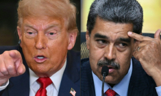 Montage réalisé le 7 août 2025 montrant le président américain Donald Trump (g), à Washington, et son homologue vénézuélien Nicolas Maduro, à Caracas ( AFP / Jim WATSON )