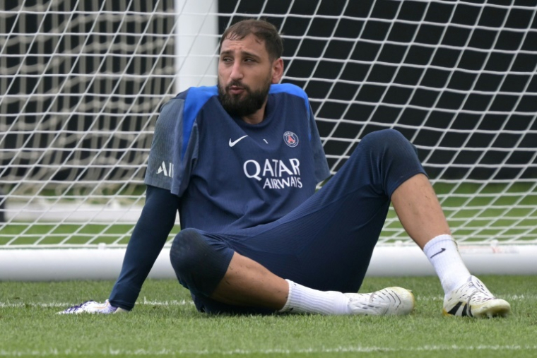 Le gardien italien du PSG  Gianluigi Donnarumma lors d'un entraînement dans la Rutgers University de Piscataway dans le  New Jersey le 11 juillet 2025 avant la finale de la Coupe du monde des clubs contre  Chelsea aux Etats-Unis  ( AFP / JUAN MABROMATA )