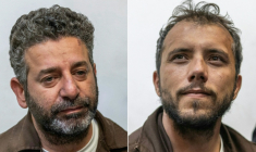Photomontage réalisé le 9 mai 2026 des portraits du militant espagnol Saif Abu Keshek (G) et du Brésilien Thiago Avila  Keshek à leur arrivée au tribunal de la ville israélienne d'Ashkelon, le 5 mai 2026  ( AFP / ilia YEFIMOVICH )
