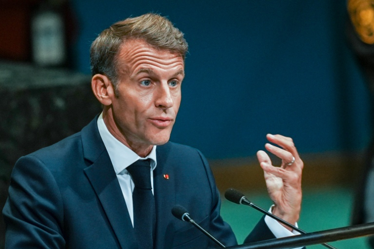 Le président français Emmanuel Macron à l'Assemblée générale de l'ONU, le 22 septembre 2026 ( GETTY IMAGES NORTH AMERICA / RYAN MURPHY )