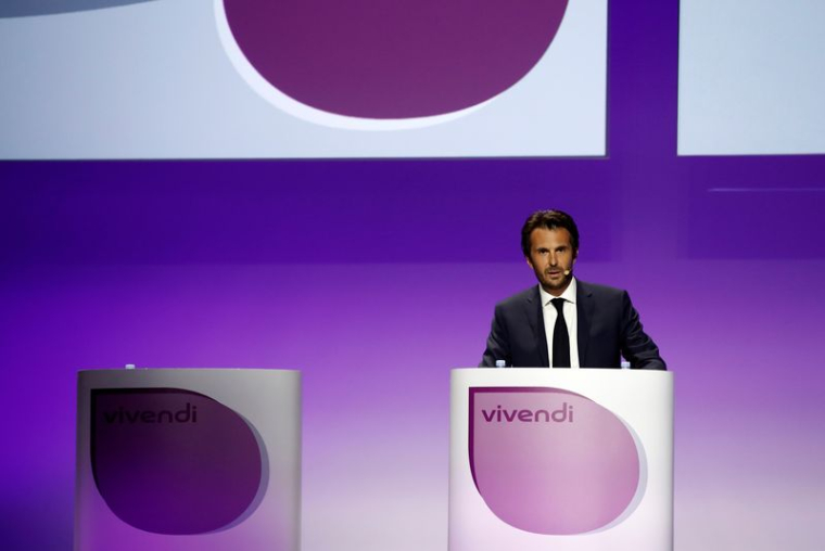 Yannick Bollore, Président du Conseil de surveillance du groupe de médias Vivendi, assiste à l'assemblée générale des actionnaires de la société à Paris