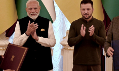 Volodymyr Zelensky et Narendra Modi, à Kiev, le 23 août 2024 ( AFP / SERGEI SUPINSKY )