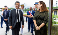 Le ministre de la Justice Gérald Darmanin à l'inauguration d'un centre éducatif fermé à Montsinéry-Tonnegrande, en Guyane, le 17 mai 2025 ( AFP / Ronan LIETAR )