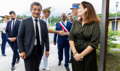 Le ministre de la Justice Gérald Darmanin à l'inauguration d'un centre éducatif fermé à Montsinéry-Tonnegrande, en Guyane, le 17 mai 2025 ( AFP / Ronan LIETAR )