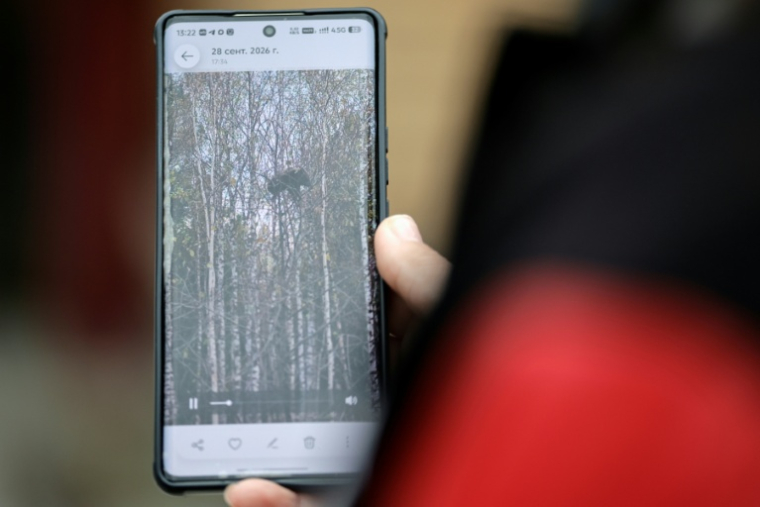 Daria Tiourneva montre sa vidéo d'un ourson perché sur un arbre, à Irkoutsk, en Sibérie, le 8 octobre 2026 ( AFP / TATYANA MAKEYEVA )
