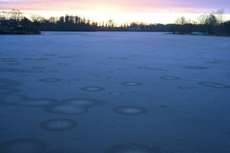 Un étang gelé Hédé-Bazouges, en Ille-et-Vilaine, le 5 janvier 2026  ( AFP / Damien MEYER )