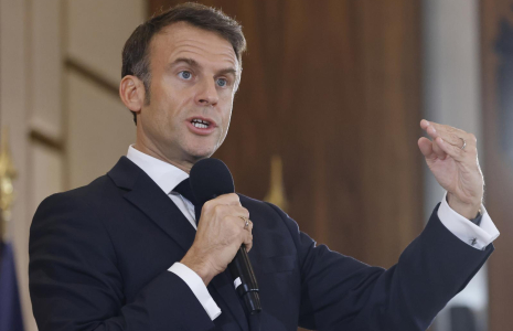 Emmanuel Macron, à Astana (Kazakhstan), le 1er novembre 2023 ( AFP / Ludovic MARIN )