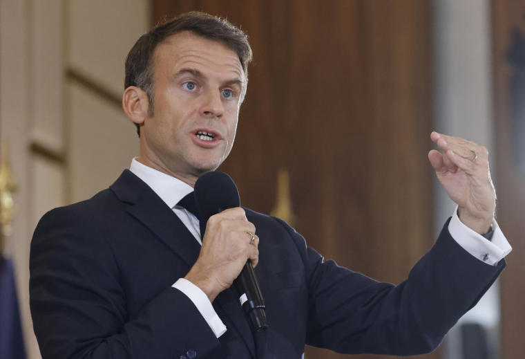 Emmanuel Macron, à Astana (Kazakhstan), le 1er novembre 2023 ( AFP / Ludovic MARIN )