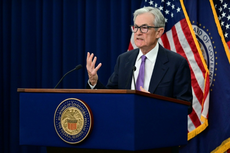 Le président de la Fed Jerome Powell, lors de la conférence de presse ayant suivi la réunion de l'institution, le 29 octobre 2025 à Washington ( AFP / Jim WATSON )