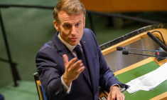 Emmanuel Macron à New York, aux États-Unis, le 23 septembre 2025. ( GETTY IMAGES NORTH AMERICA / ALEXI J. ROSENFELD )