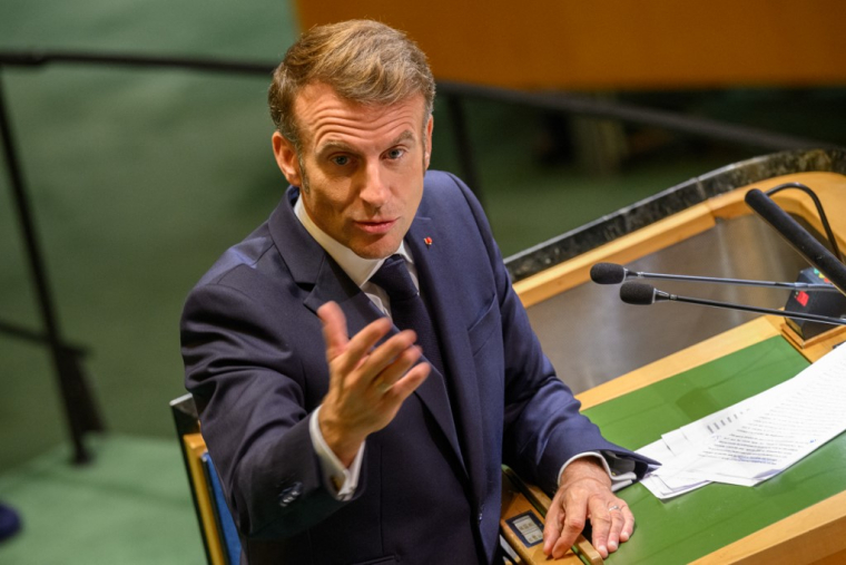 Emmanuel Macron à New York, aux États-Unis, le 23 septembre 2025. ( GETTY IMAGES NORTH AMERICA / ALEXI J. ROSENFELD )