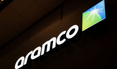Le logo de Saudi Aramco lors d'une conférence sur l'énergie à Houston