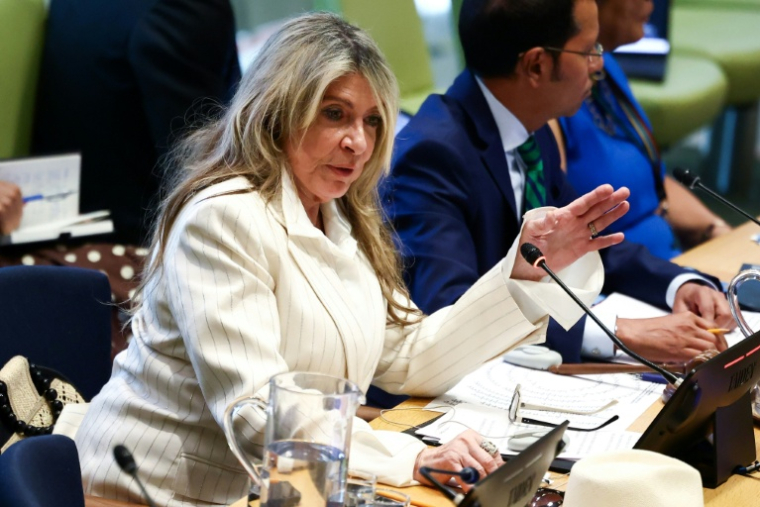 La diplomate équitorienne Ivonne A-Baki au siège de l'ONU New York le 20 août 2026. ( AFP / CHARLY TRIBALLEAU )