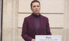 La Première ministre danoise Mette Frederiksen lors d'une conférence de presse au sujet du Groenland à l'Élysée, le 28 janvier 2026. ( POOL / THOMAS PADILLA )