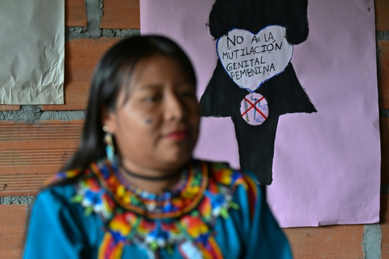 Une femme autochtone embera chami dans la réserve unifiée Rio San Juan, à Pueblo Rico, en Colombie, le 9 avril 2026 ( AFP / Diana SANCHEZ )