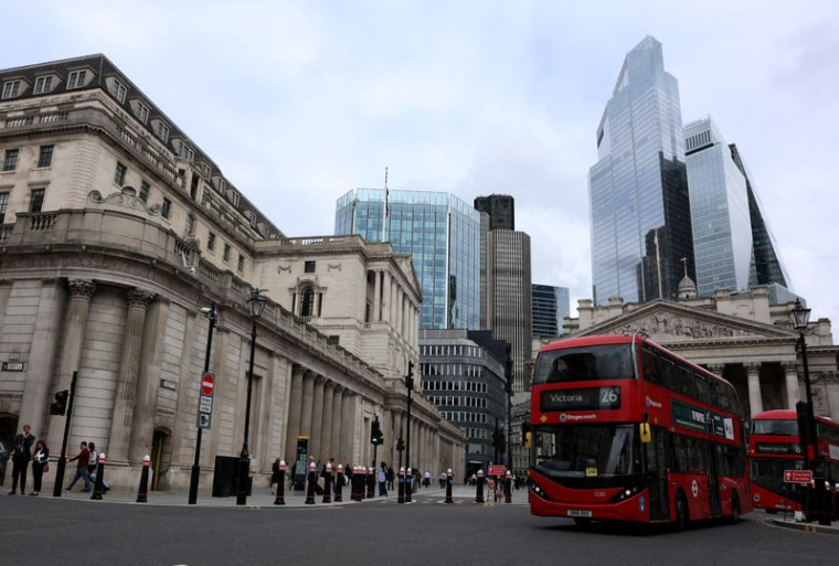 Vue de la Banque d'Angleterre et du quartier financier, à Londres