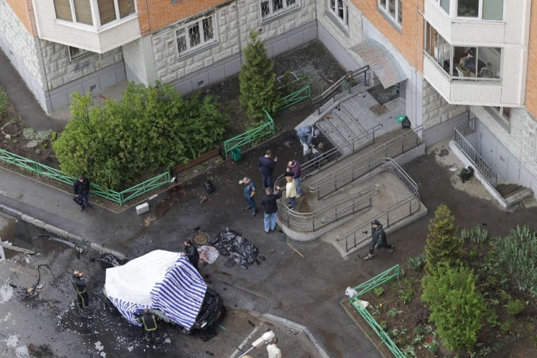 Le site d'une explosion à Balachikha, en Russie, le 25 avril 2025. ( AFP / TATYANA MAKEYEVA )
