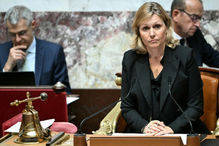 La présidente de l'Assemblée nationale française, Yael Braun-Pivet, dirige la session parlementaire extraordinaire avant un vote de confiance sur le budget d'austérité du gouvernement, à l'Assemblée nationale à Paris le 8 septembre 2025 ( AFP / Bertrand GUAY )