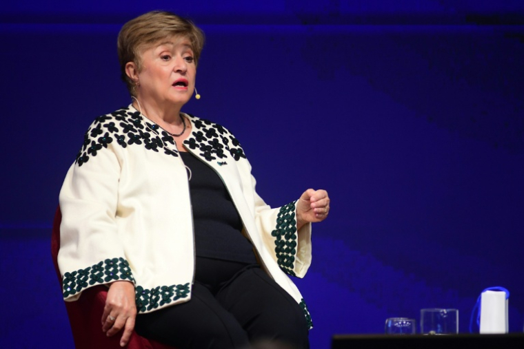 La cheffe du Fonds monétaire international (FMI) Kristalina Georgieva, lors d'une conférence organisée par la banque centrale de l'Uruguay à Montevideo le 30 juillet 2026 ( AFP / Dante FERNANDEZ )
