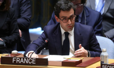 Le ministre français des Affaires étrangères, Stéphane Sejourne, s'exprime lors d'une réunion du Conseil de sécurité des Nations Unies à New York